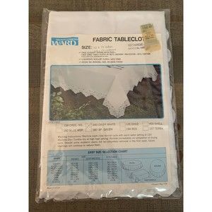 Montgomery Ward Fabric Tablecloth 52 x 70 Oblong 440 Daisy White Floral Lace Vtg